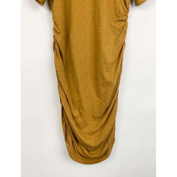 Anthropologie‎ Sundry Puff Sleeve Ruched Bodycon Tee Dress, Mustard - Size 0 - Picture 7 of 9